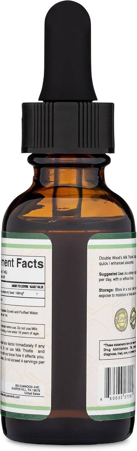 Organic Milk Thistle Liver Detox Drops - Vegan-Friendly Supplement by Double Wood - 1 FL OZ - Non-GMO & Gluten Free - 30 Servings