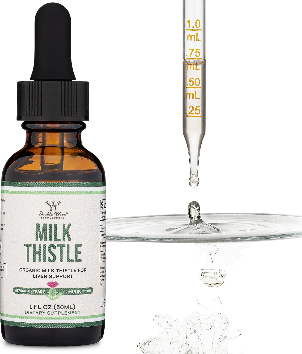 Organic Milk Thistle Liver Detox Drops - Vegan-Friendly Supplement by Double Wood - 1 FL OZ - Non-GMO & Gluten Free - 30 Servings