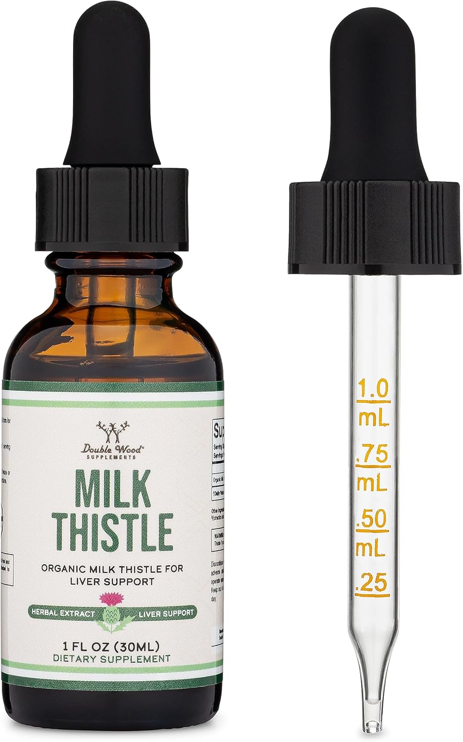 Organic Milk Thistle Liver Detox Drops - Vegan-Friendly Supplement by Double Wood - 1 FL OZ - Non-GMO & Gluten Free - 30 Servings
