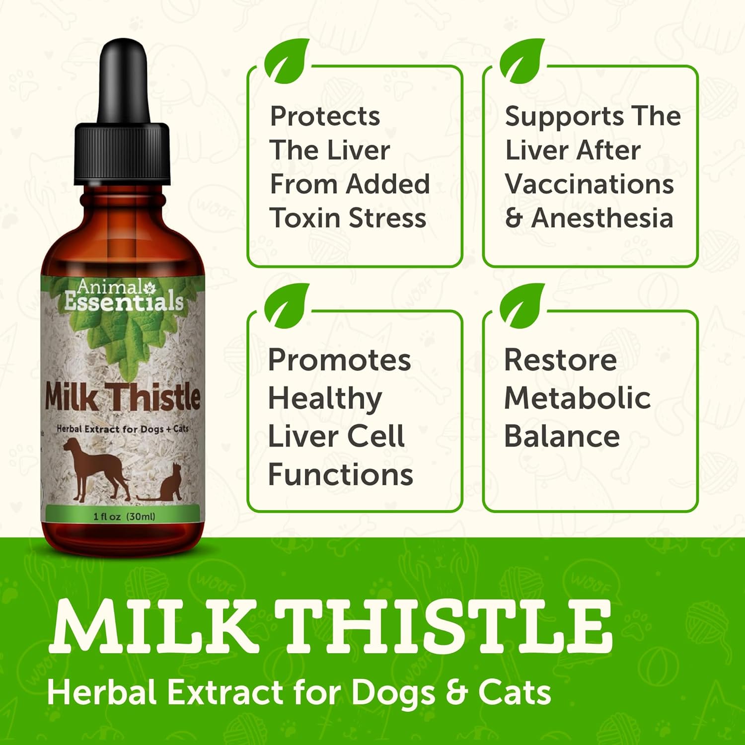 Organic Milk Thistle Liver Support Supplement for Dogs & Cats - Herbal Extract Drops for Liver Health - 1 FL Oz