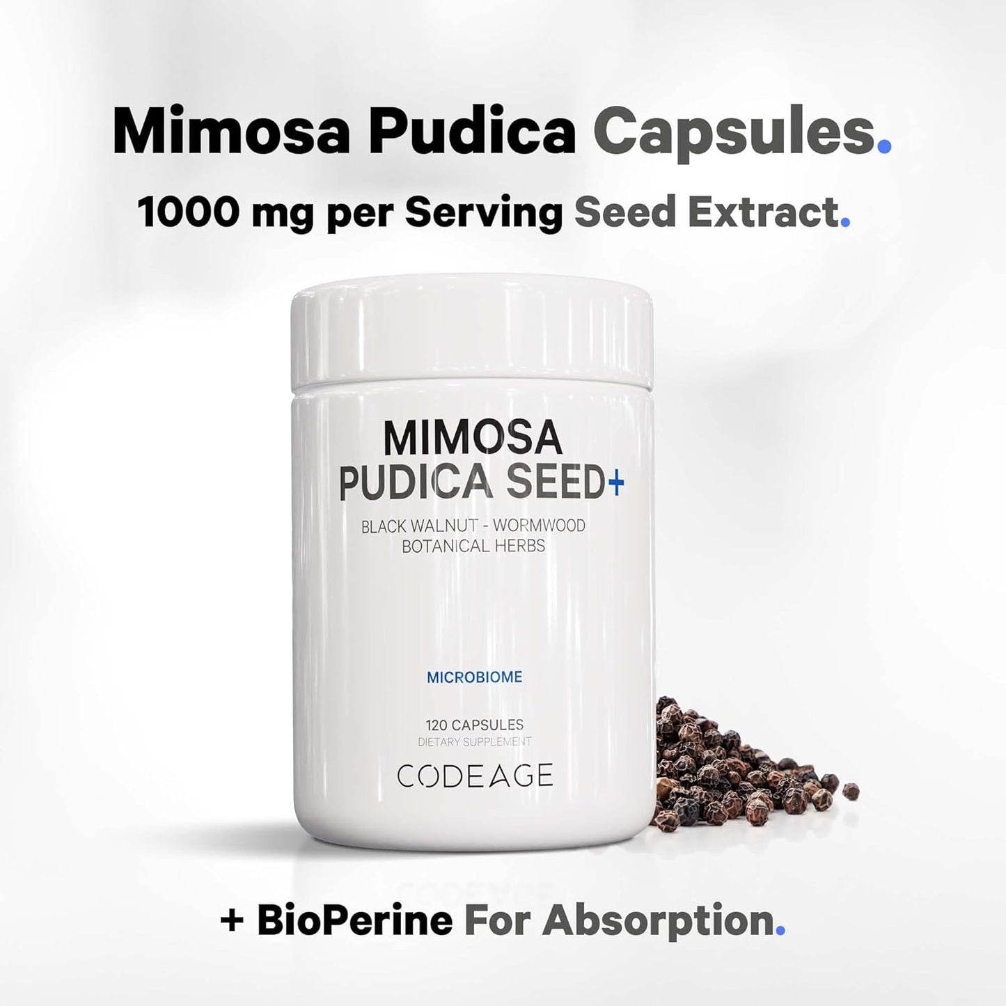 Organic Mimosa Pudica Seed Capsules with Black Walnut, Cloves, Vidanga, Neem, BioPerine - Sensitive Plant Pills - Non-GMO & Vegan - 120 Capsules