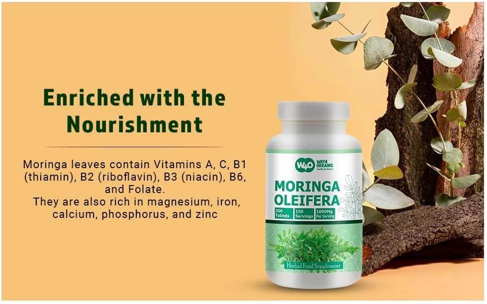 Organic Moringa Leaf Powder Capsules - 300 Pills, 150 Servings, 1000mg - 1 Pack