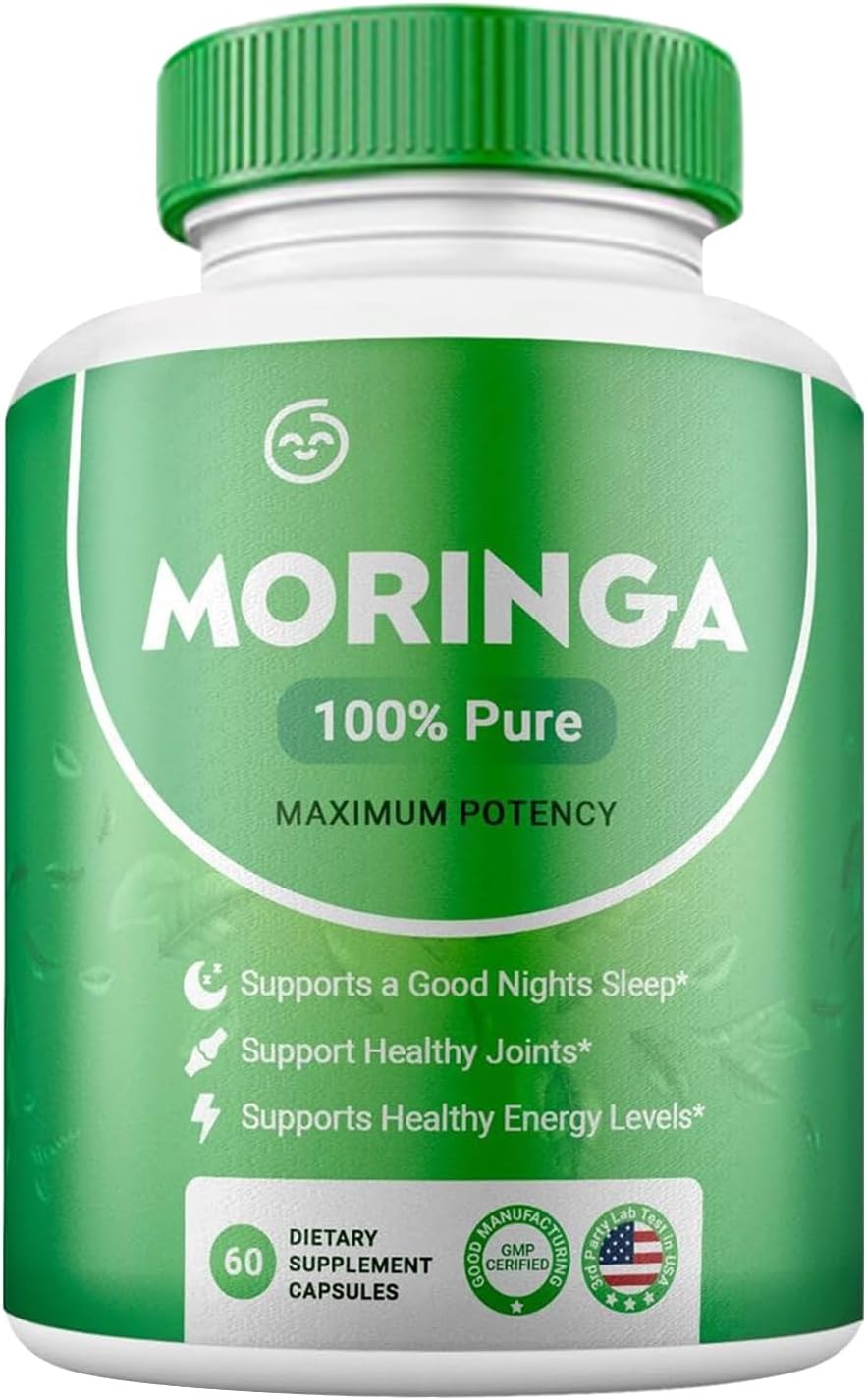 Organic Moringa Powder Capsules - Pure Green Superfood Rich in Nutrients - Supports Energy, Skin & Gut Health - Packed with Essential Vitamins & Amino Acids - 1 Pack