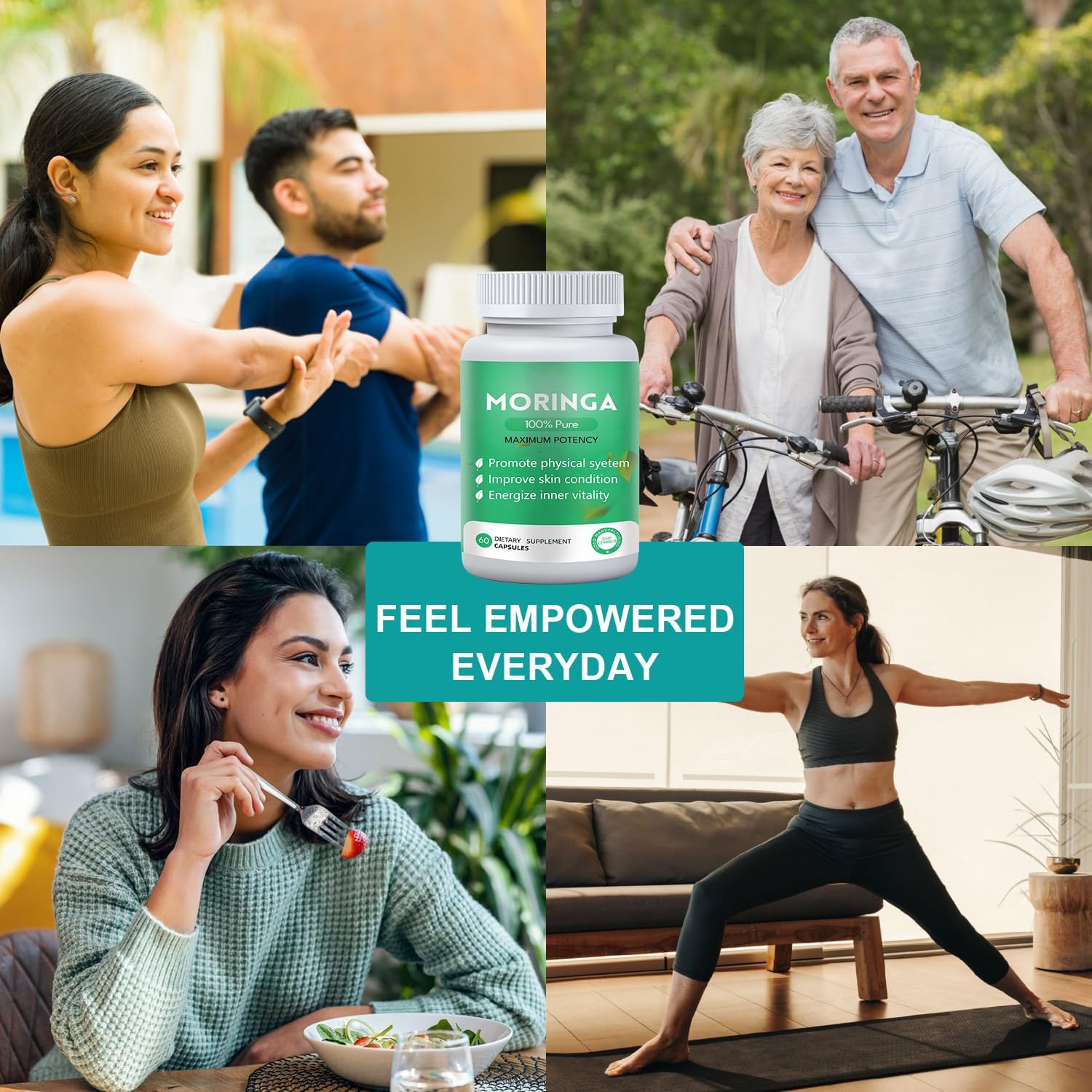 Organic Moringa Powder Capsules 800mg - Nutrient-Rich Supplement for Energy and Skin Health - 1PC