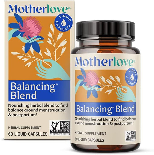 Organic Motherlove Balancing Blend Herbal Supplement for Hormonal Health - 60 Liquid Caps - Non-GMO, Vegan, Kosher - Menstrual & Postpartum Support