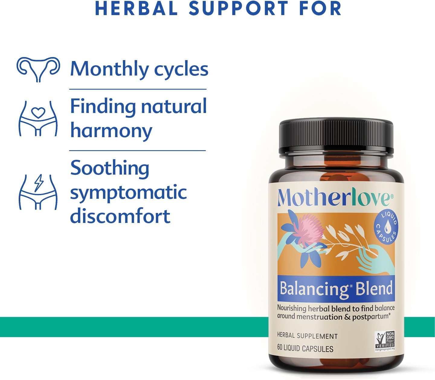 Organic Motherlove Balancing Blend Herbal Supplement for Hormonal Health - 60 Liquid Caps - Non-GMO, Vegan, Kosher - Menstrual & Postpartum Support