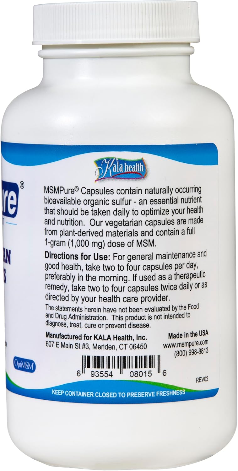Organic MSM Capsules - 1,000 mg Sulfur for Joints, Skin, Hair & Nails - 120 Count USA Made Supplement