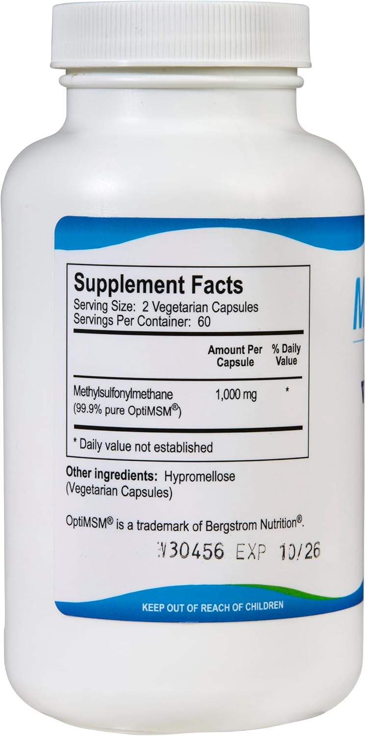 Organic MSM Capsules - 1,000 mg Sulfur for Joints, Skin, Hair & Nails - 120 Count USA Made Supplement