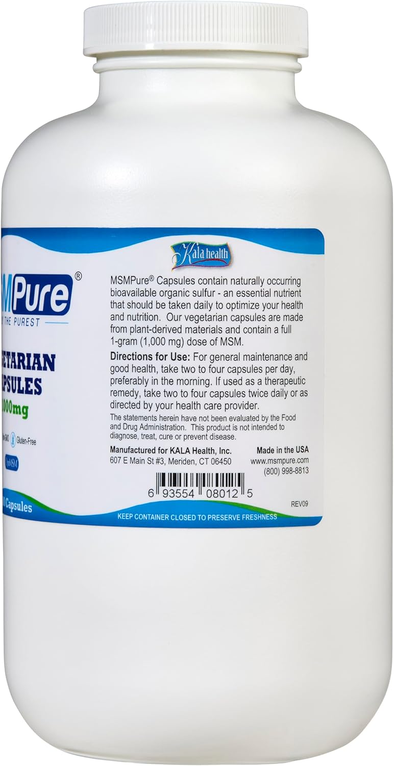 Organic MSM Capsules 1000mg - Joint, Skin, Hair & Nail Support - 500 Count USA Made Pure Sulfur Supplement