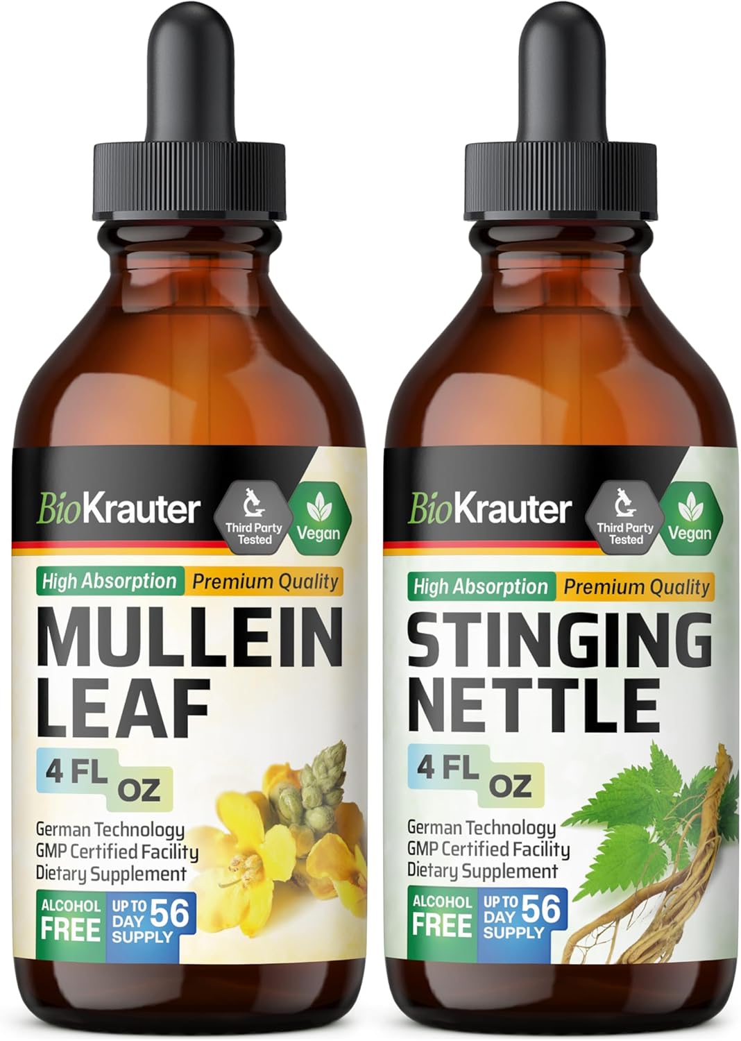 Organic Mullein and Stinging Nettle Herbal Tincture Bundle - 8 Fl. Oz. Total