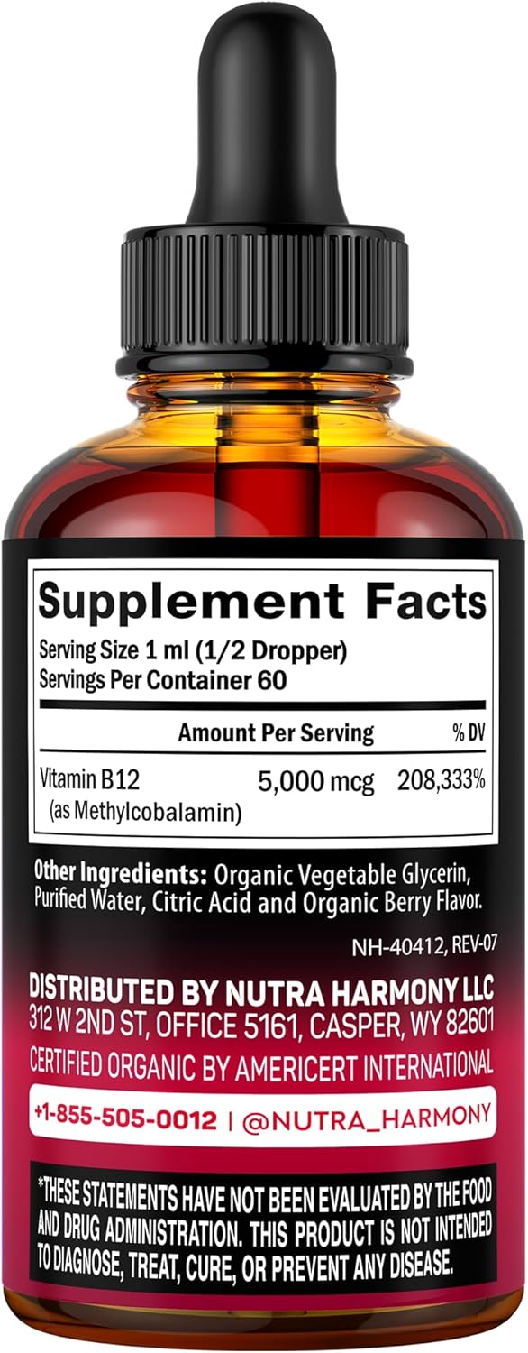 Organic Mullein and Vitamin B12 Drops by NUTRAHARMONY - Natural Immune Support Supplement