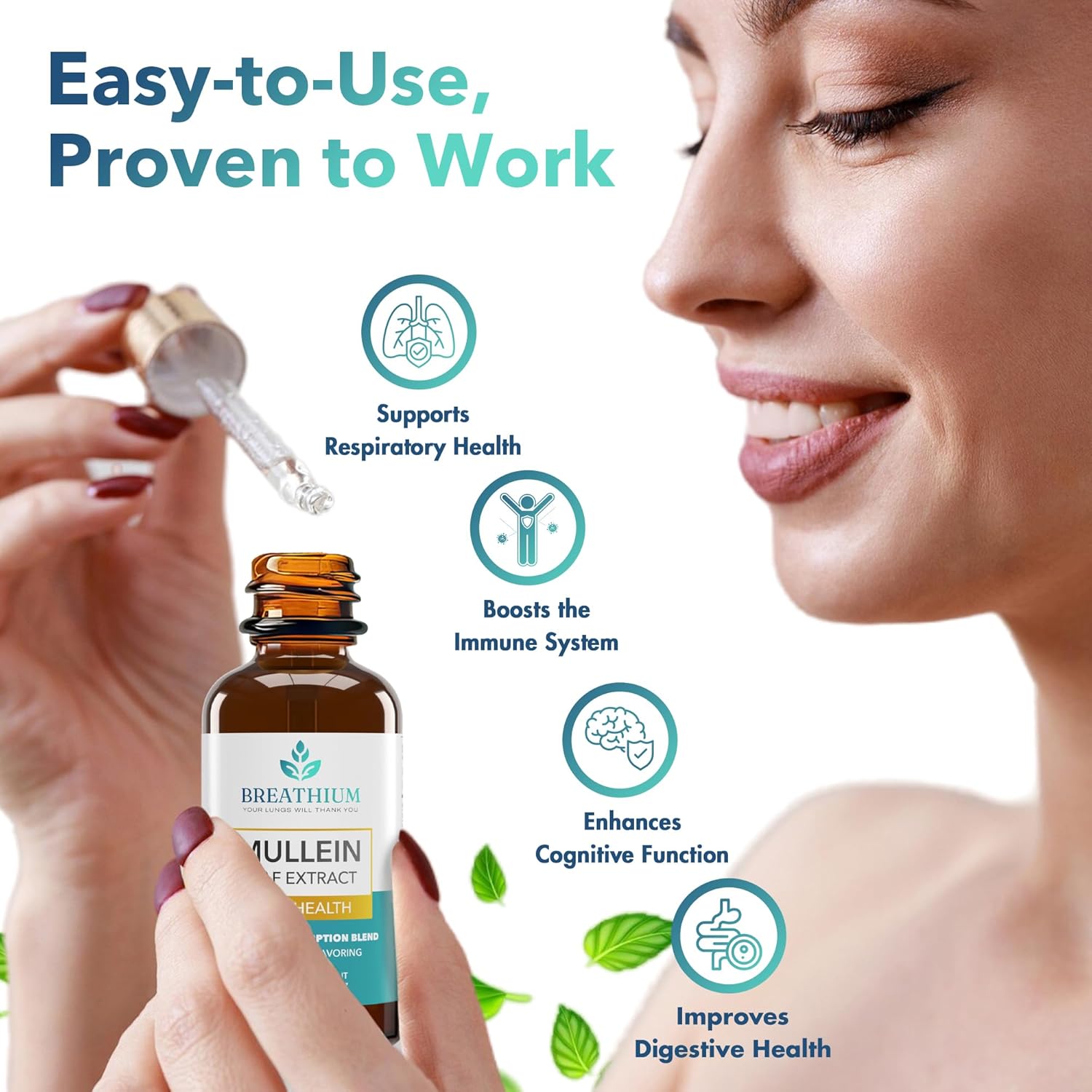 Organic Mullein Drops for Rapid Mucus & Sore Throat Relief - Liposomal Extract for Healthy Breathing - Sunflower Lecithin & Peppermint Tea - Made in USA