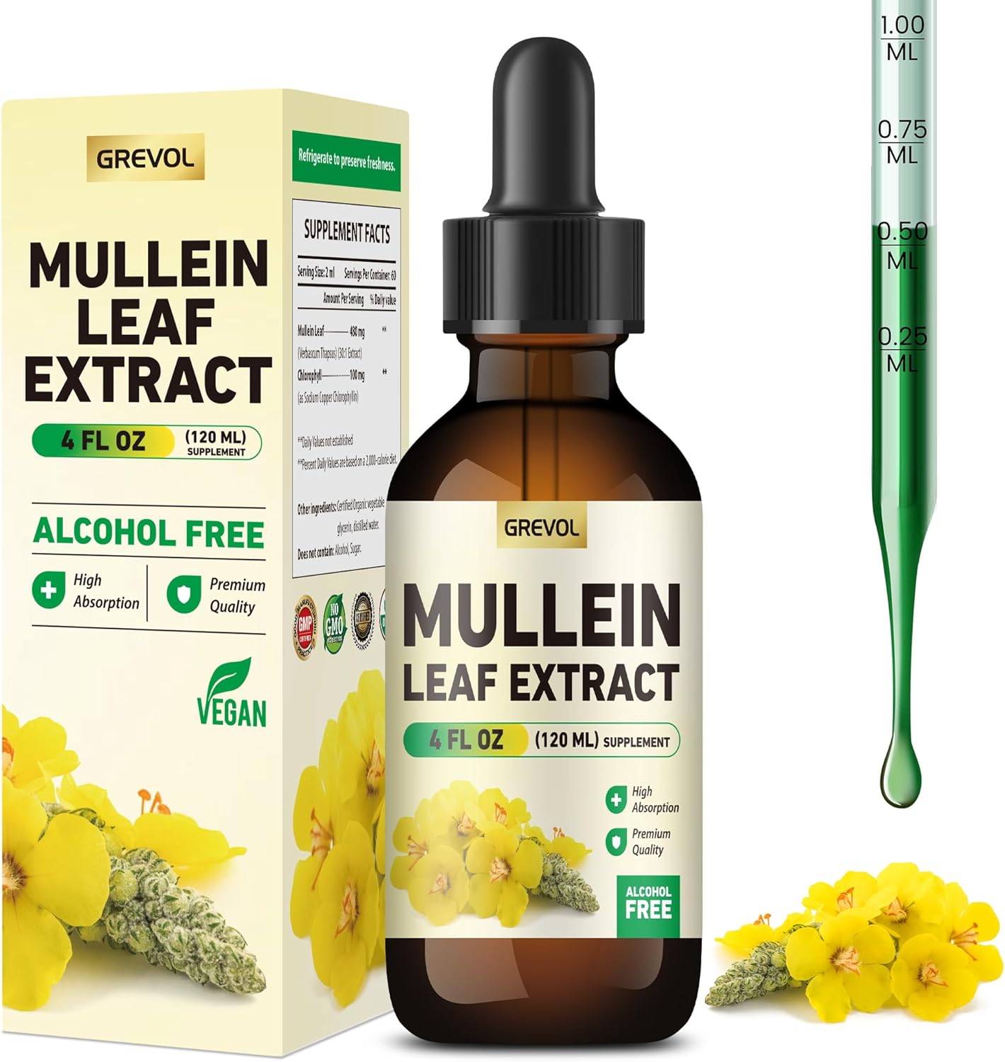 Organic Mullein Drops with Chlorophyll for Lung Health - 4 Fl Oz Vegan Tincture for Respiratory & Immune Support