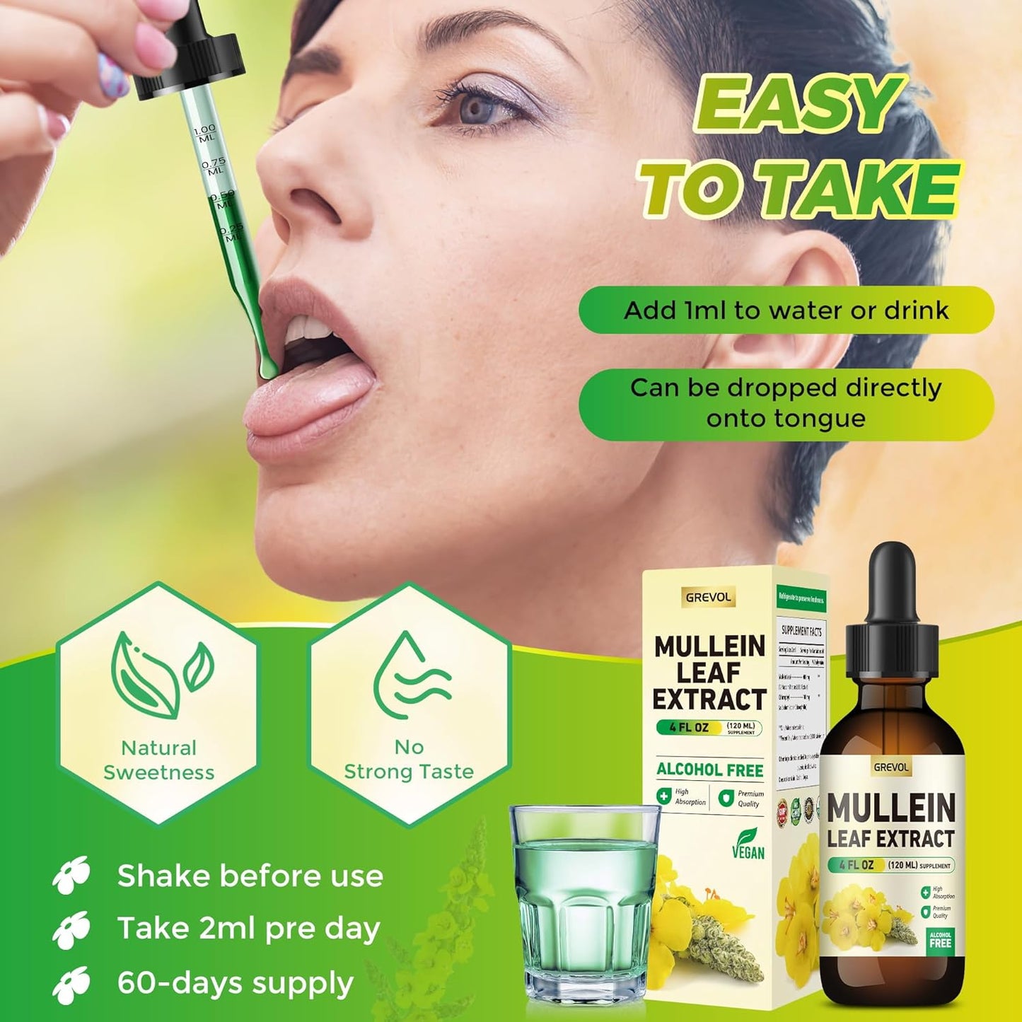 Organic Mullein Drops with Chlorophyll for Lung Health - 4 Fl Oz Vegan Tincture for Respiratory & Immune Support