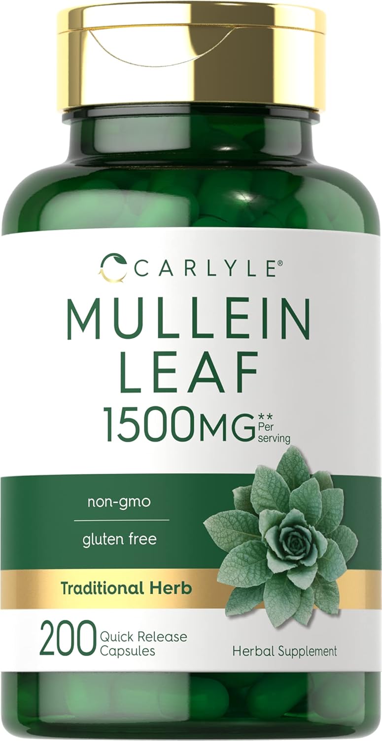 Organic Mullein Leaf Extract Capsules 1500mg - 200 Count - Verbascum Thapsus Supplement - Non-GMO & Gluten Free
