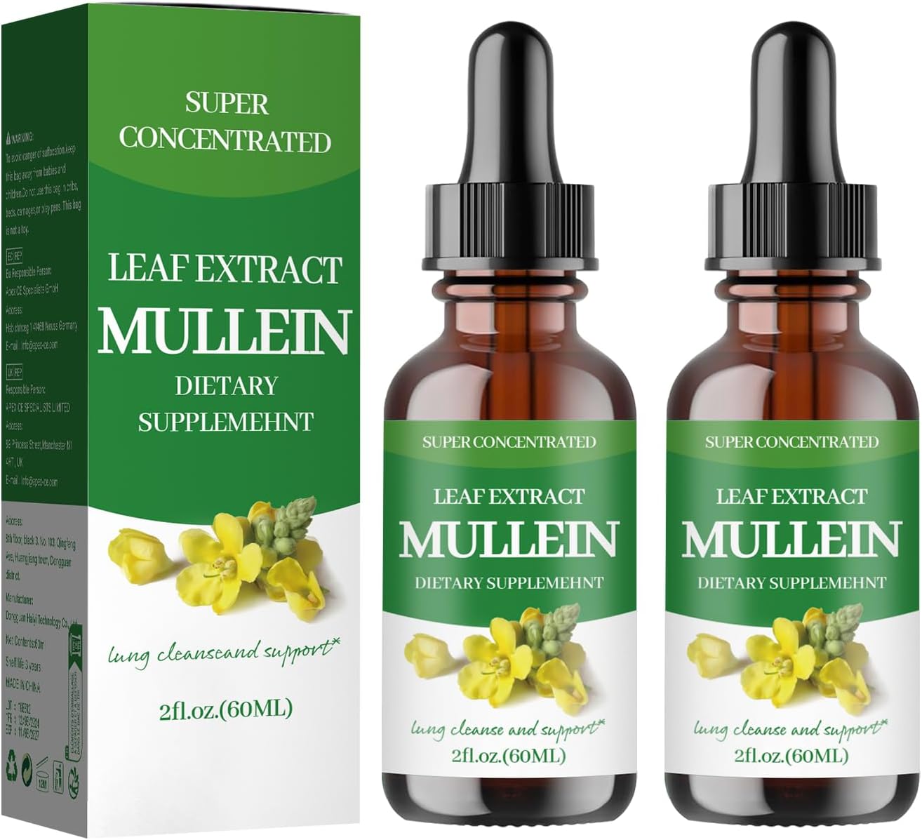 Organic Mullein Leaf Extract Drops for Lung Support - Natural Tincture Supplement for Adults - Non-GMO, Vegetarian - 2 Pack