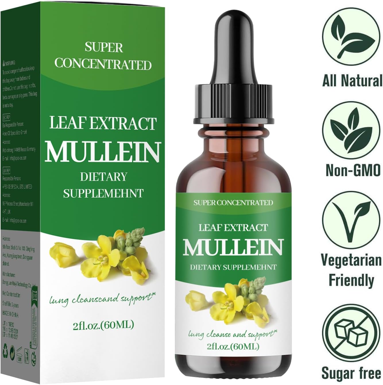 Organic Mullein Leaf Extract Drops for Lung Support - Natural Tincture Supplement for Adults - Non-GMO, Vegetarian - 2 Pack
