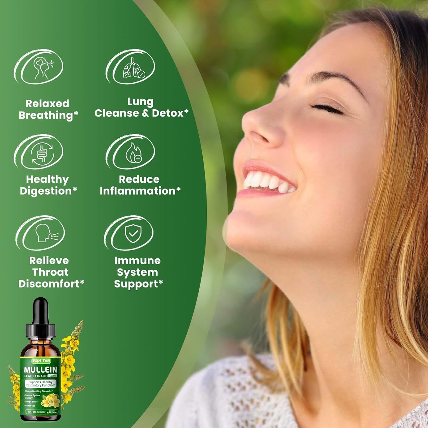 Organic Mullein Leaf Extract Liquid for Lung Health - 1500mg Herbal Supplement for Detox & Respiratory Support - Vegan, 2 Fl Oz
