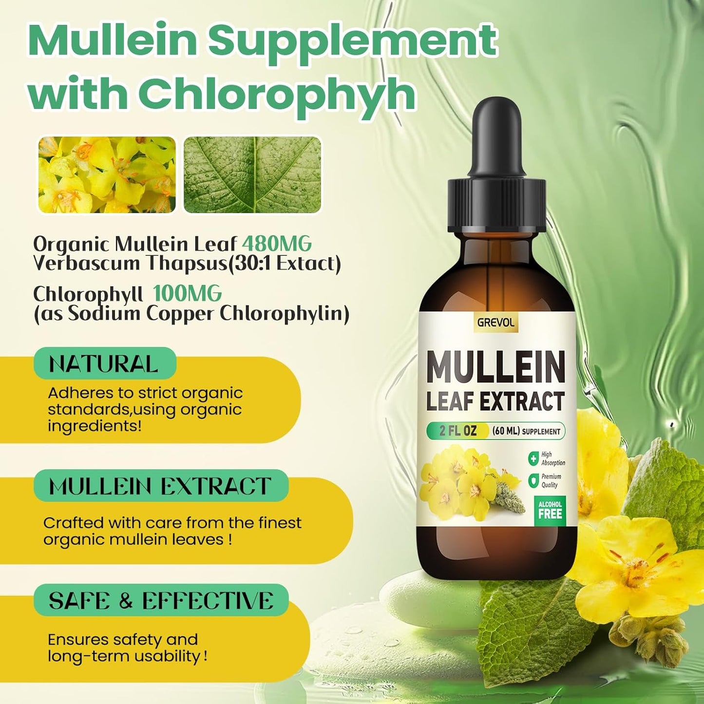 Organic Mullein Leaf Extract Tincture for Lung Health - Herbal Support for Respiratory Function - Non-GMO, Vegan - 2 Fl Oz