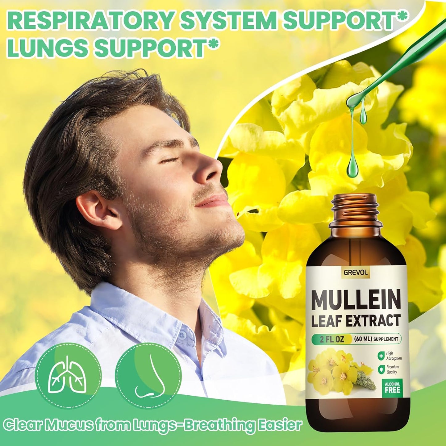 Organic Mullein Leaf Extract Tincture for Lung Health - Herbal Support for Respiratory Function - Non-GMO, Vegan - 2 Fl Oz