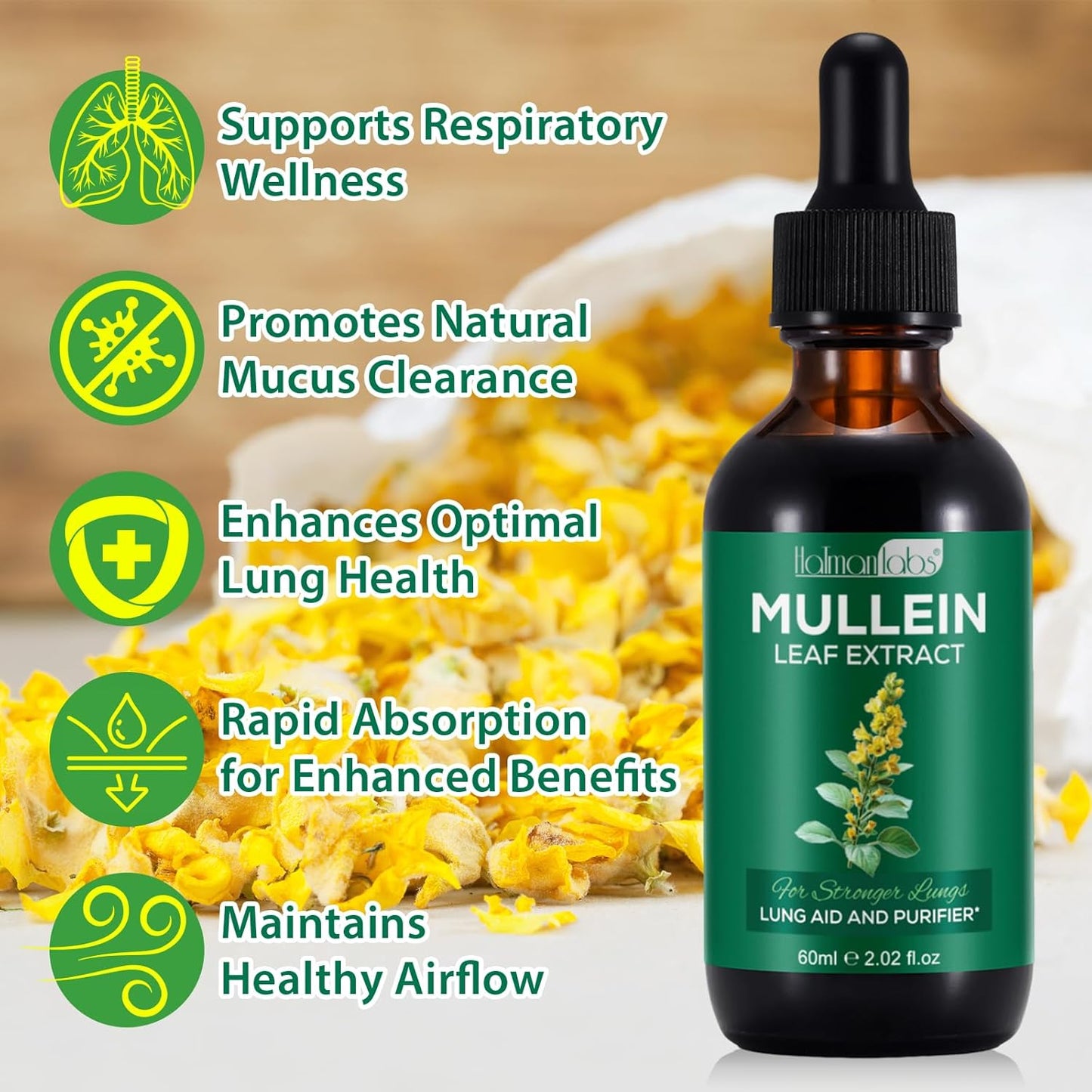 Organic Mullein Leaf Lung Cleanse Drops - Natural Lung Support Supplement - 4.04 Fl.Oz