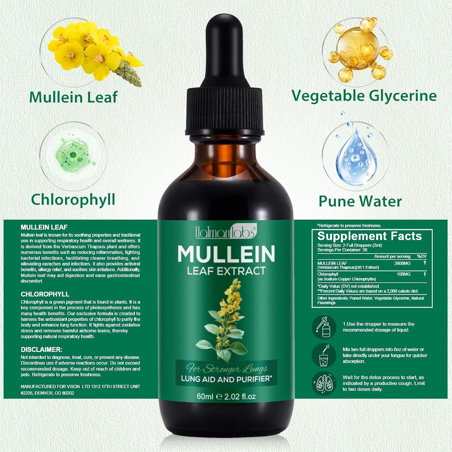 Organic Mullein Leaf Lung Cleanse Drops - Natural Lung Support Supplement - 4.04 Fl.Oz