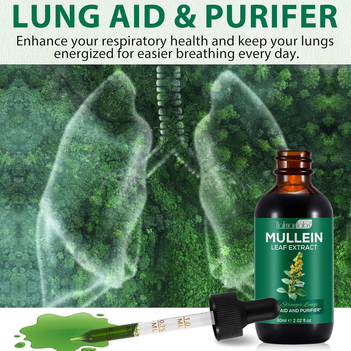 Organic Mullein Leaf Lung Cleanse Drops - Natural Lung Support Supplement - 4.04 Fl.Oz