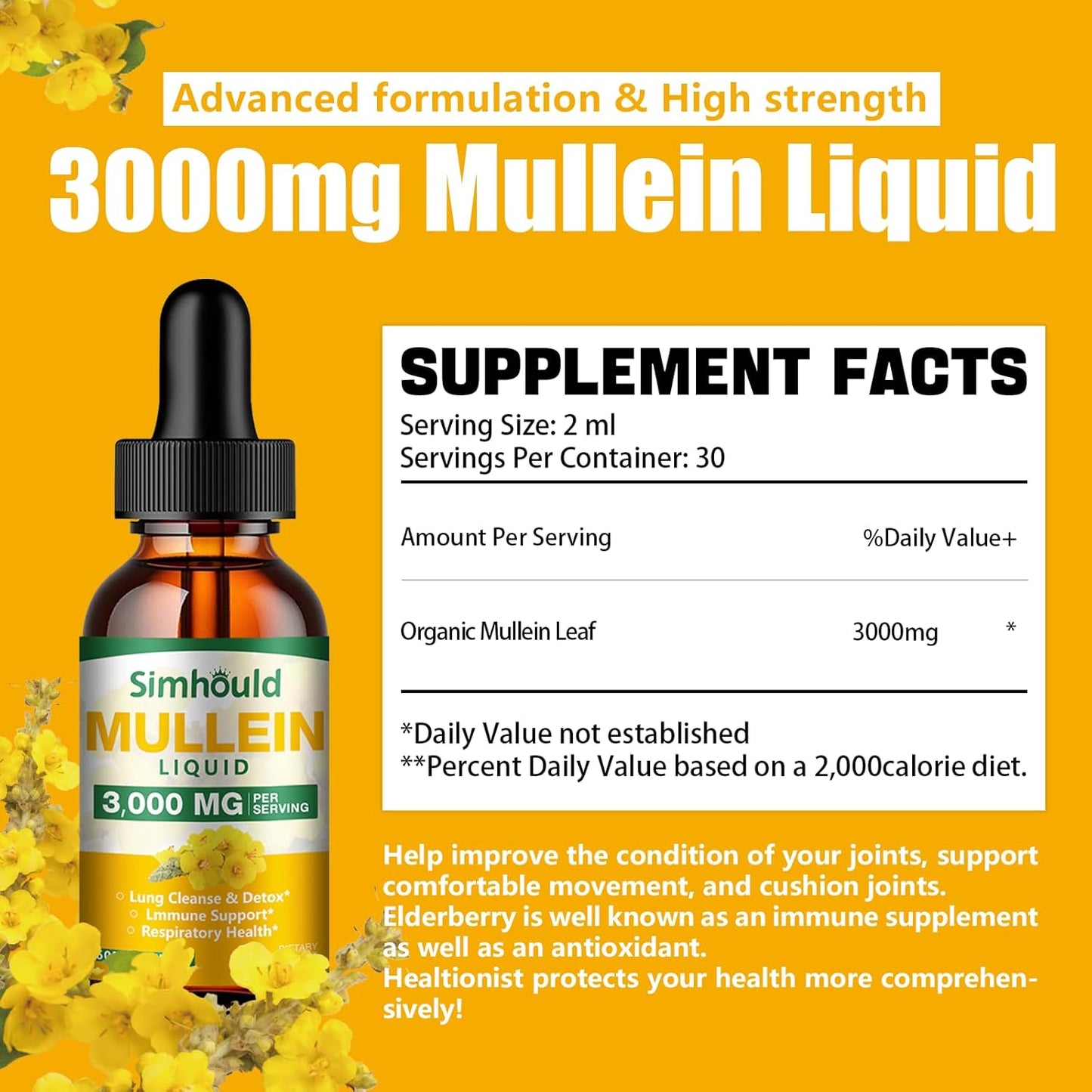 Organic Mullein Leaf Tincture 2 Pack - 3000mg Lung Detox & Respiratory Health - Natural Supplement for Immune Boost & Digestive Support - 4 oz Vegan Formula