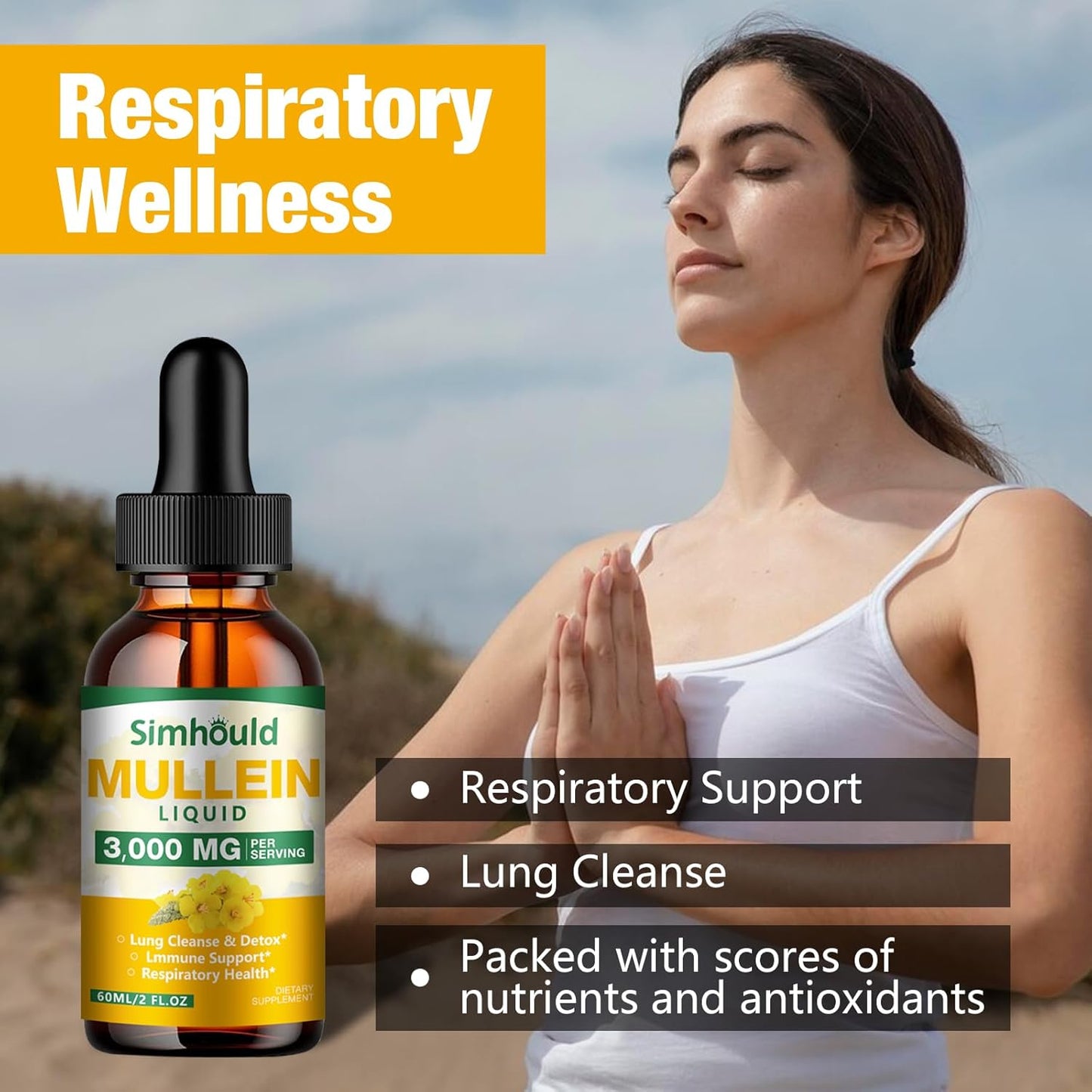 Organic Mullein Leaf Tincture 2 Pack - 3000mg Lung Detox & Respiratory Health - Natural Supplement for Immune Boost & Digestive Support - 4 oz Vegan Formula
