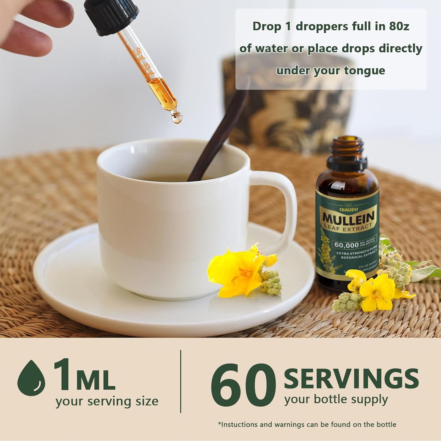 Organic Mullein Leaf Tincture for Lung Cleanse & Respiratory Health - 2 fl oz Vegan Liquid Extract for Lung Detox - Natural Supplement