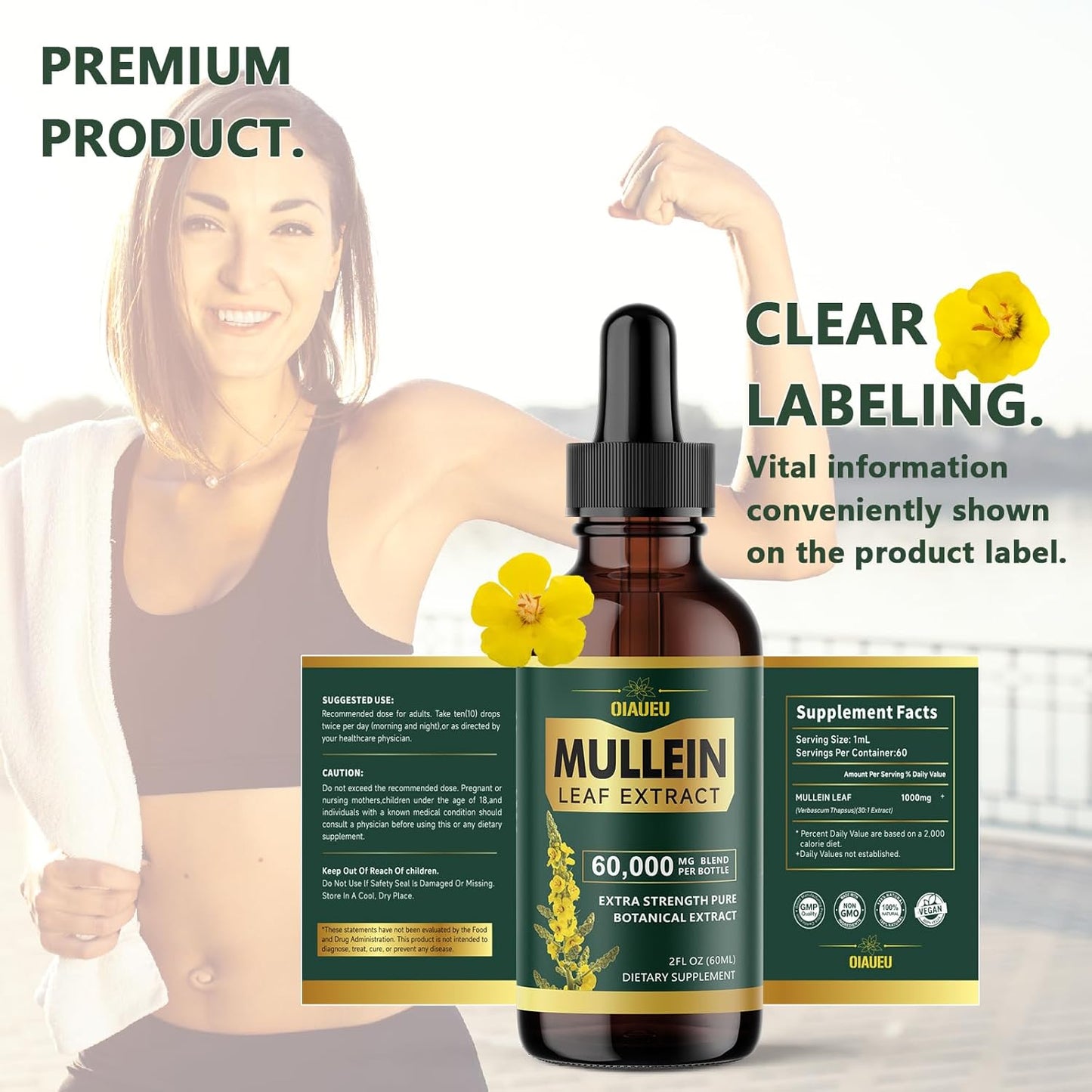 Organic Mullein Leaf Tincture for Lung Cleanse & Respiratory Health - 2 fl oz Vegan Liquid Extract for Lung Detox - Natural Supplement