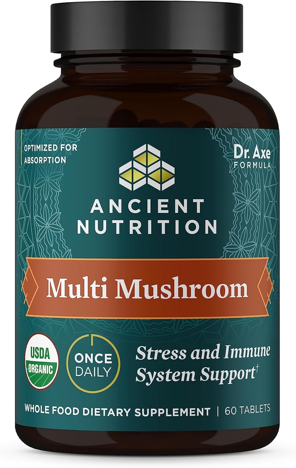 Organic Multi Mushroom Immune Support Supplement, Stress Response, Gluten Free, Paleo & Keto Friendly - 60 Count