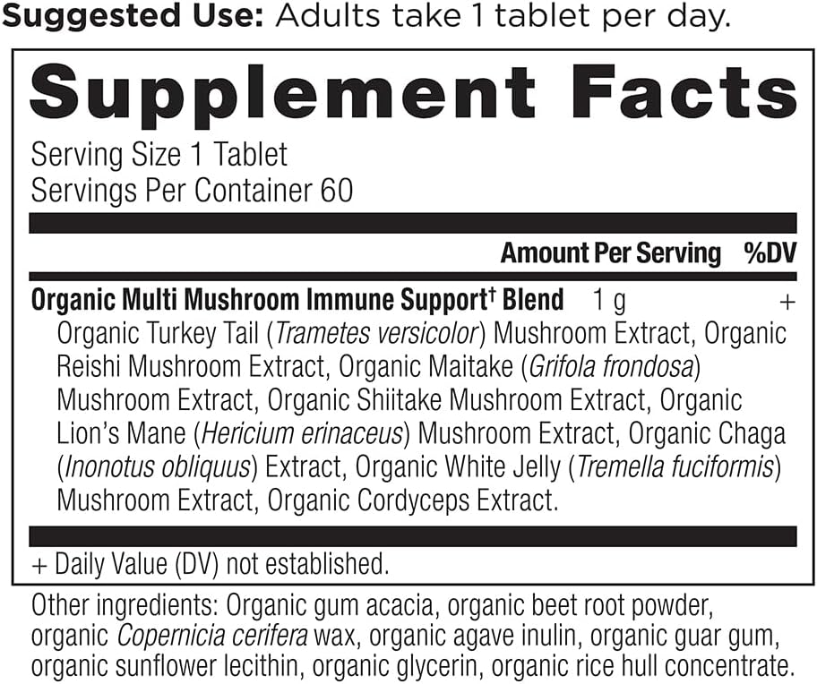 Organic Multi Mushroom Immune Support Supplement, Stress Response, Gluten Free, Paleo & Keto Friendly - 60 Count