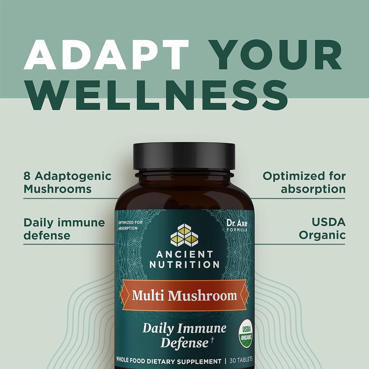 Organic Multi Mushroom Immune Support Supplement, Stress Response, Gluten Free, Paleo & Keto Friendly - 60 Count