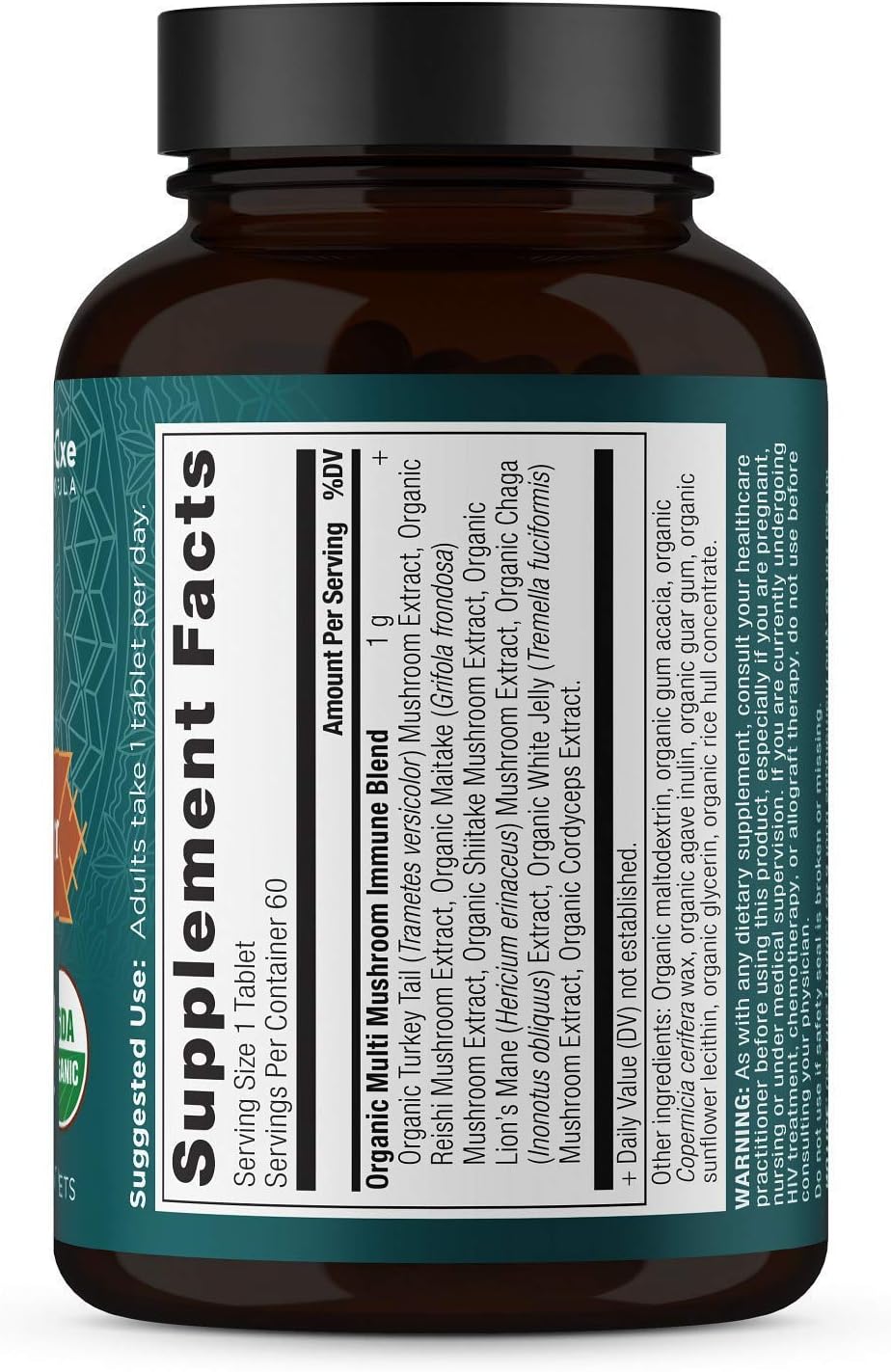 Organic Multi Mushroom Immune Support Supplement, Stress Response, Gluten Free, Paleo & Keto Friendly - 60 Count
