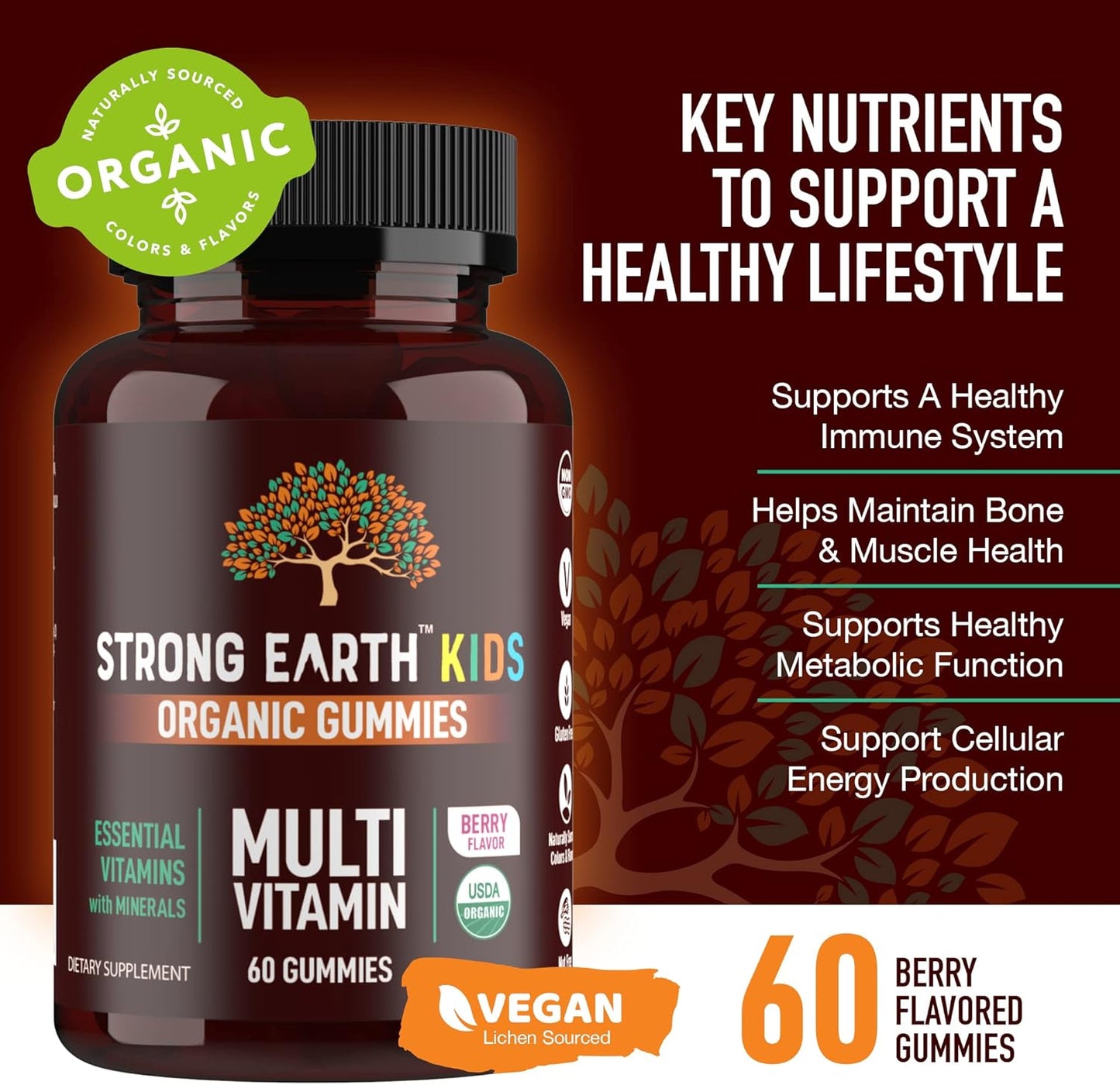 Organic Multivitamin Gummies for Kids with Immune Support - 60 Count