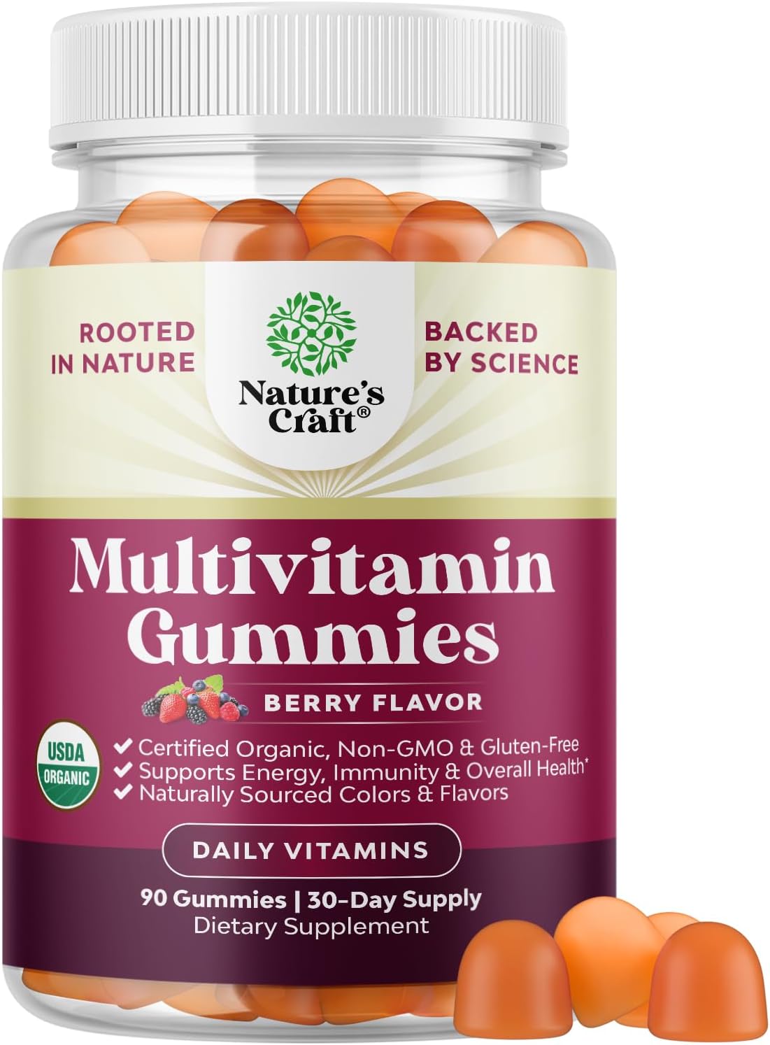 Organic Multivitamin Gummies for Women and Men with Zinc & B Complex - Vegan Daily Wellness Supplement for Energy and Immunity - Non-GMO Vegan Multivitamin - 1 Month Supply