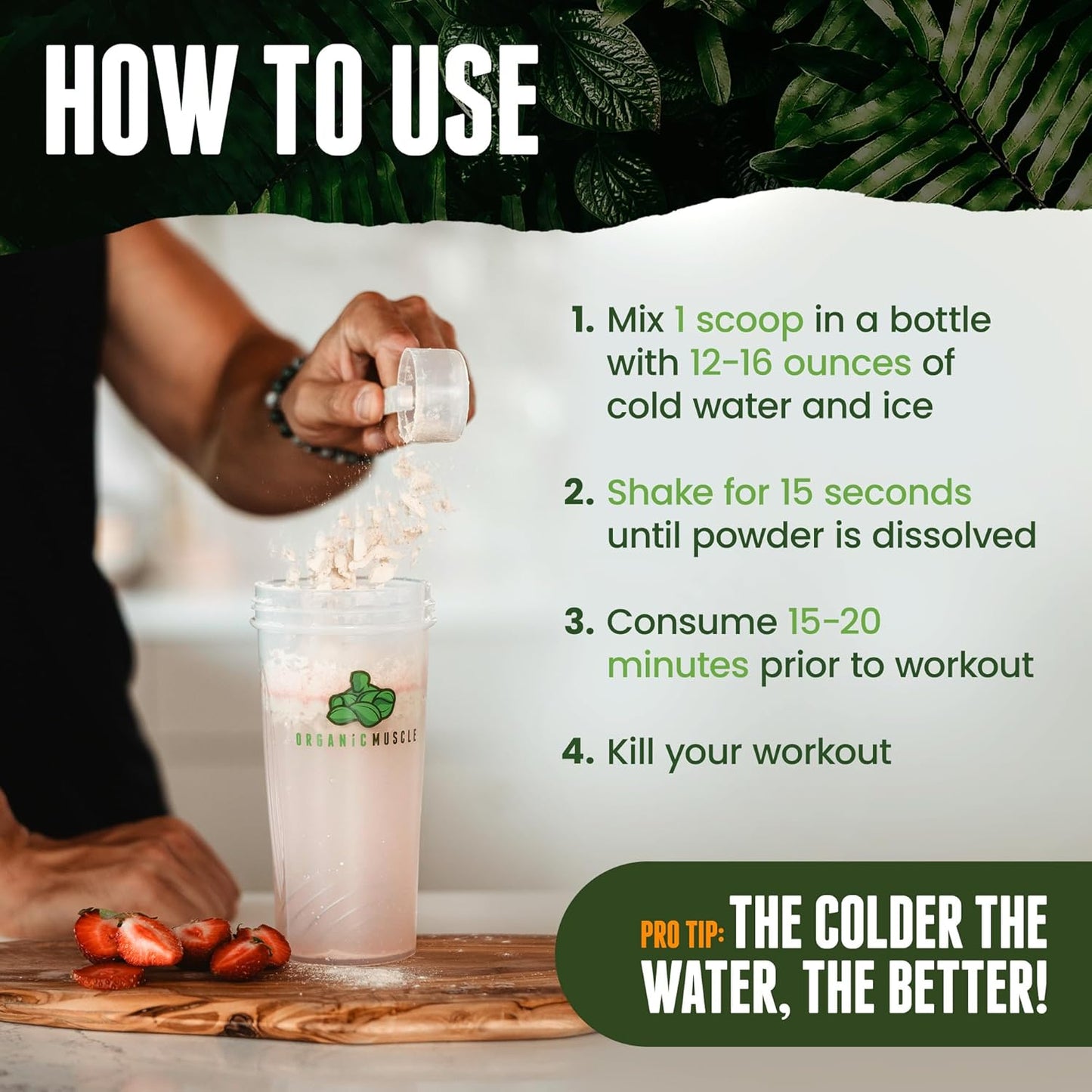 Organic Muscle Strawberry Mango Pre-Workout Powder | Natural Energy Boost | Clean Performance | 20 Superfoods | Low Caffeine | 20 Servings
