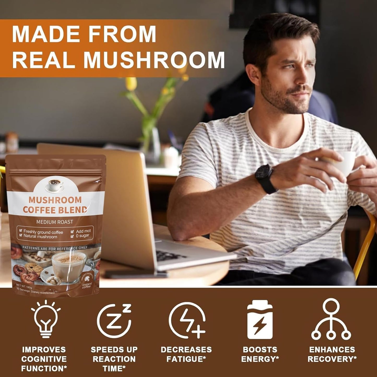 Organic Mushroom Coffee Blend for Gut Health, Energy, Focus, and Brain Support