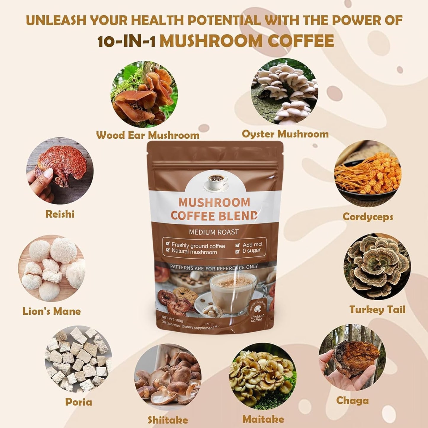 Organic Mushroom Coffee Blend for Gut Health, Energy, Focus, and Brain Support