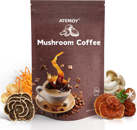Organic Mushroom Coffee Blend with 6 Mushroom Varieties for Energy and Focus - 30 Servings