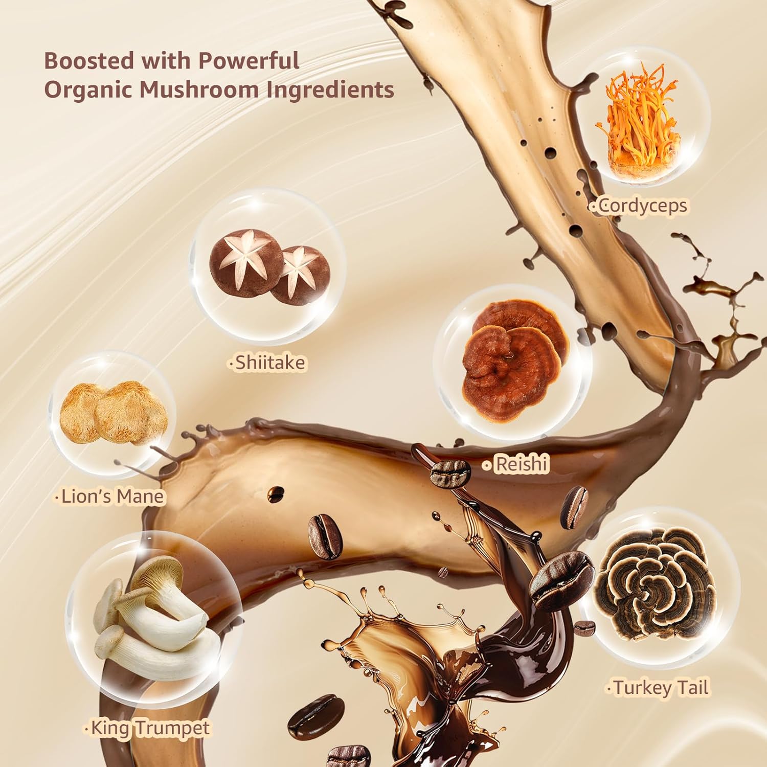 Organic Mushroom Coffee Blend with 6 Mushroom Varieties for Energy and Focus - 30 Servings