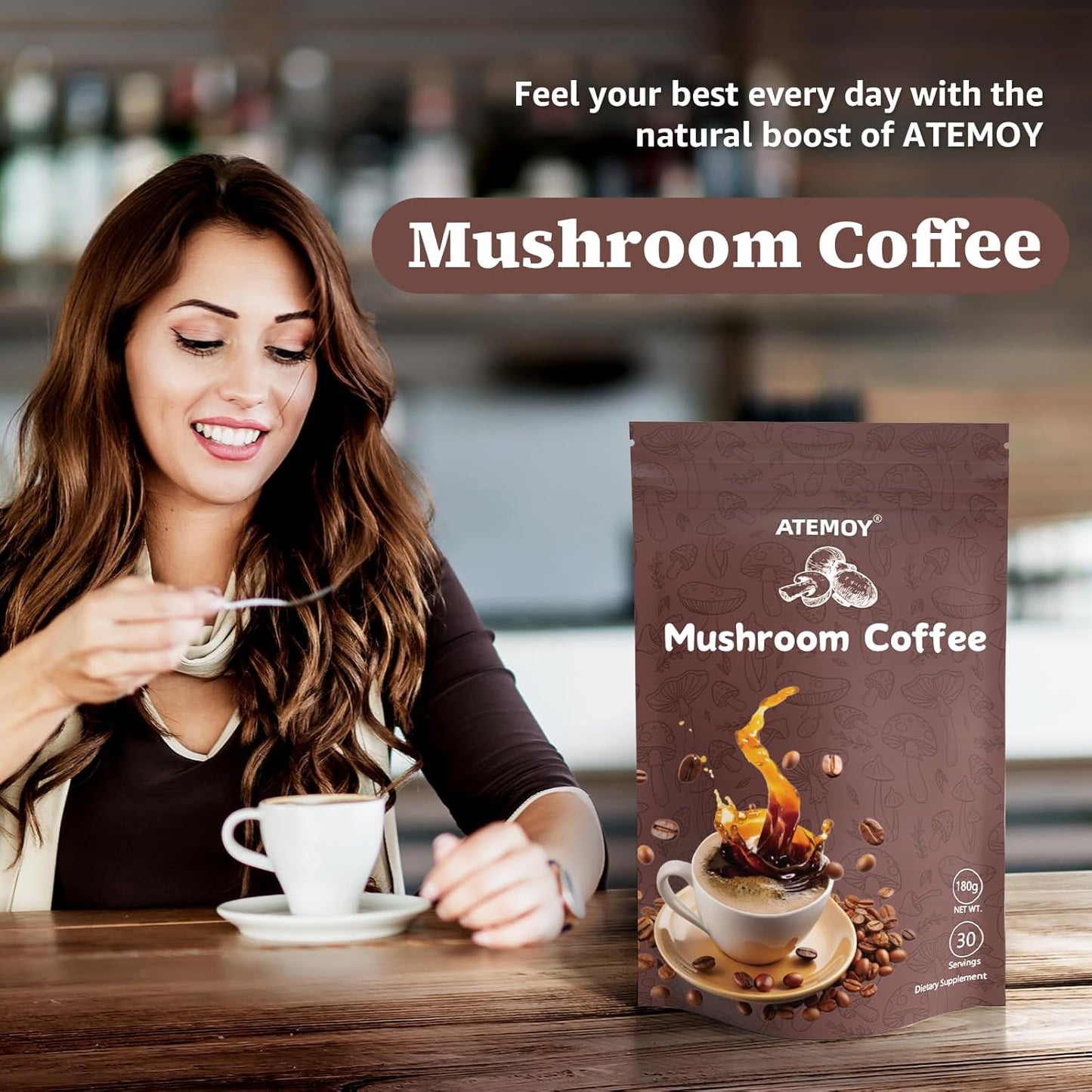 Organic Mushroom Coffee Blend with 6 Mushroom Varieties for Energy and Focus - 30 Servings