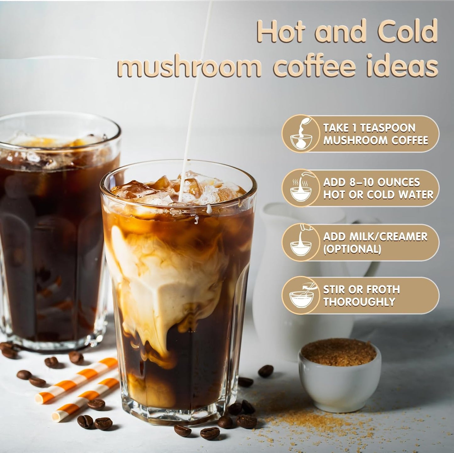 Organic Mushroom Coffee Blend with Lion's Mane, Cordyceps, Turkey Tail - 45 Servings for Focus, Energy, Immune & Digestion Support