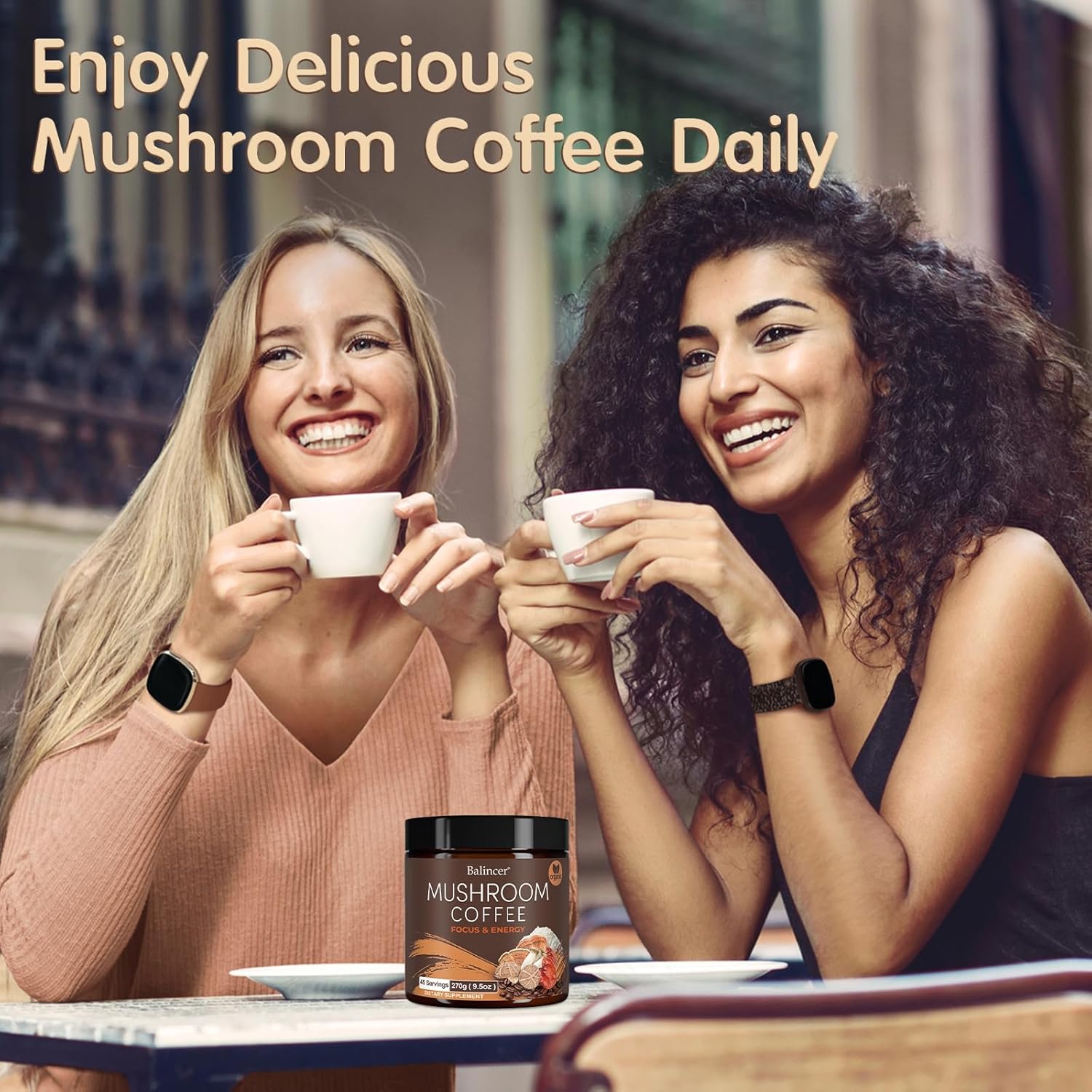 Organic Mushroom Coffee Blend with Lion's Mane, Cordyceps, Turkey Tail - 45 Servings for Focus, Energy, Immune & Digestion Support