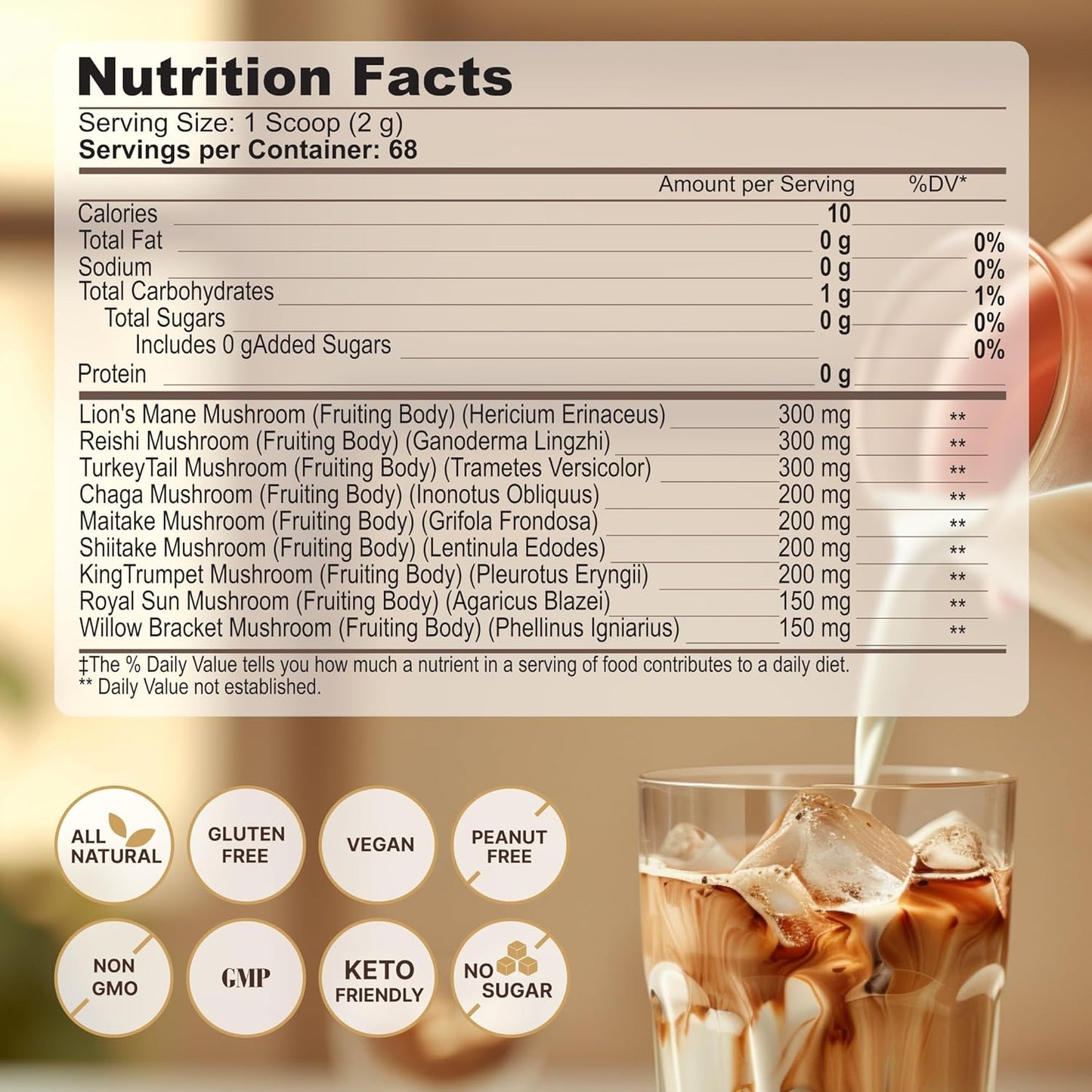 Organic Mushroom Coffee Mix with 9 Adaptogens for Gut Health and Energy - 60 Servings