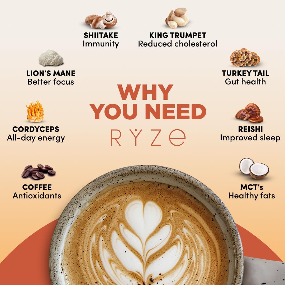Organic Mushroom Coffee with MCT Oil for Energy, Focus, and Immunity - 30 Servings