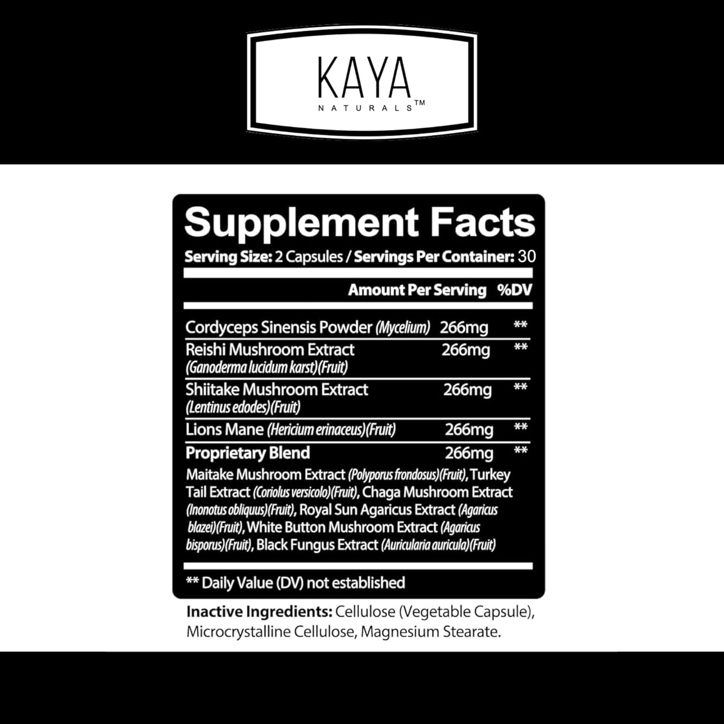 Organic Mushroom Complex Capsules 1330mg - Boost Mental Clarity, Immune System & Wellness | Kaya Naturals 60 Count