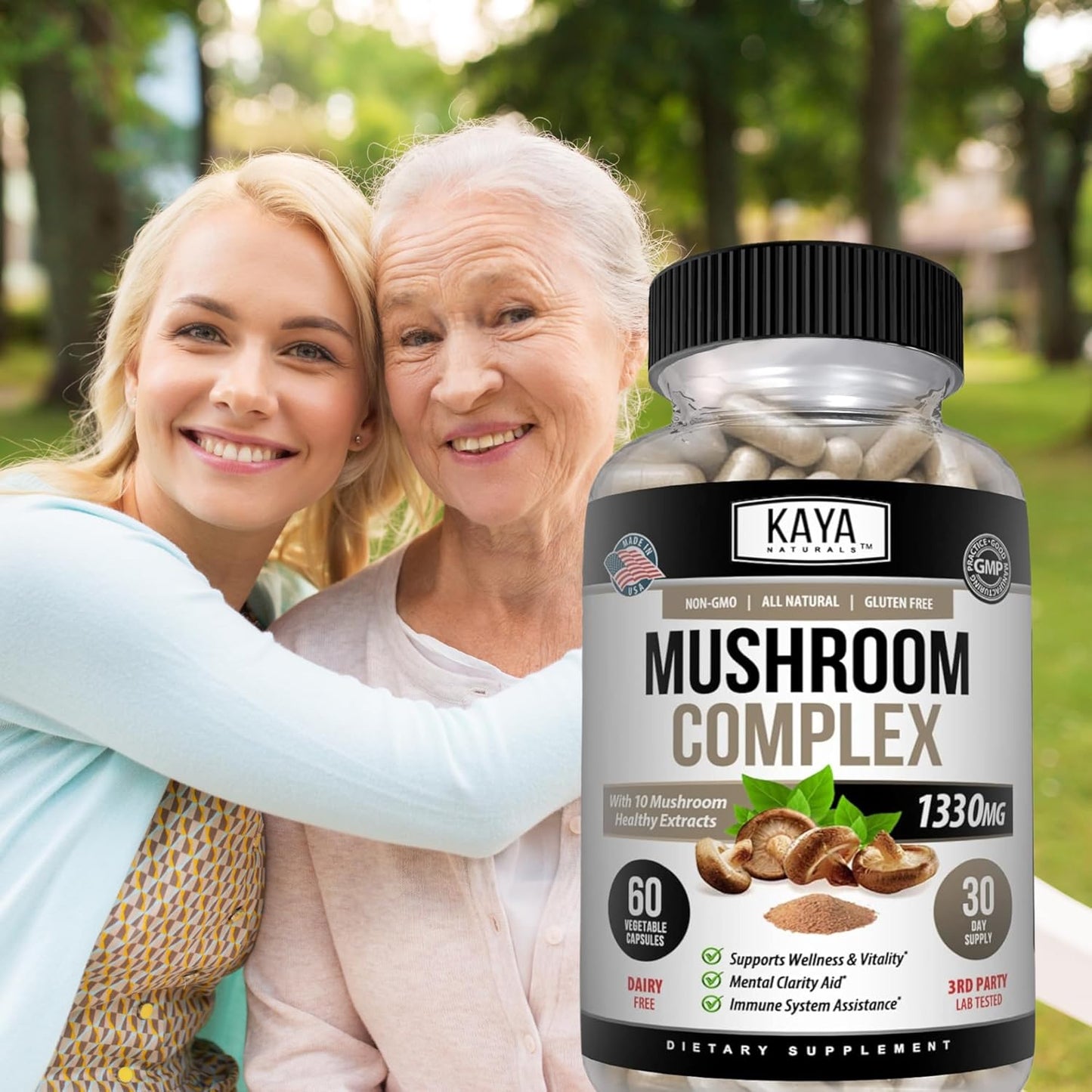 Organic Mushroom Complex Capsules 1330mg - Boost Mental Clarity, Immune System & Wellness | Kaya Naturals 60 Count