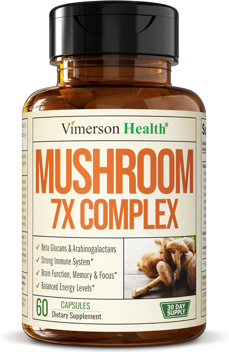 Organic Mushroom Complex Capsules for Memory, Focus & Immune Support - Lions Mane, Reishi, Cordyceps, Chaga, Turkey Tail - 60 Capsules
